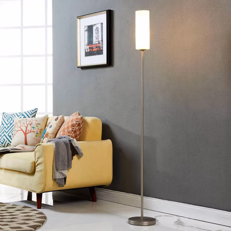 Lampada da terra Vinsta Lindby, Bianco / Opale, Soggiorno / Sala da pranzo, Metallo, Moderno, Lampada da terra