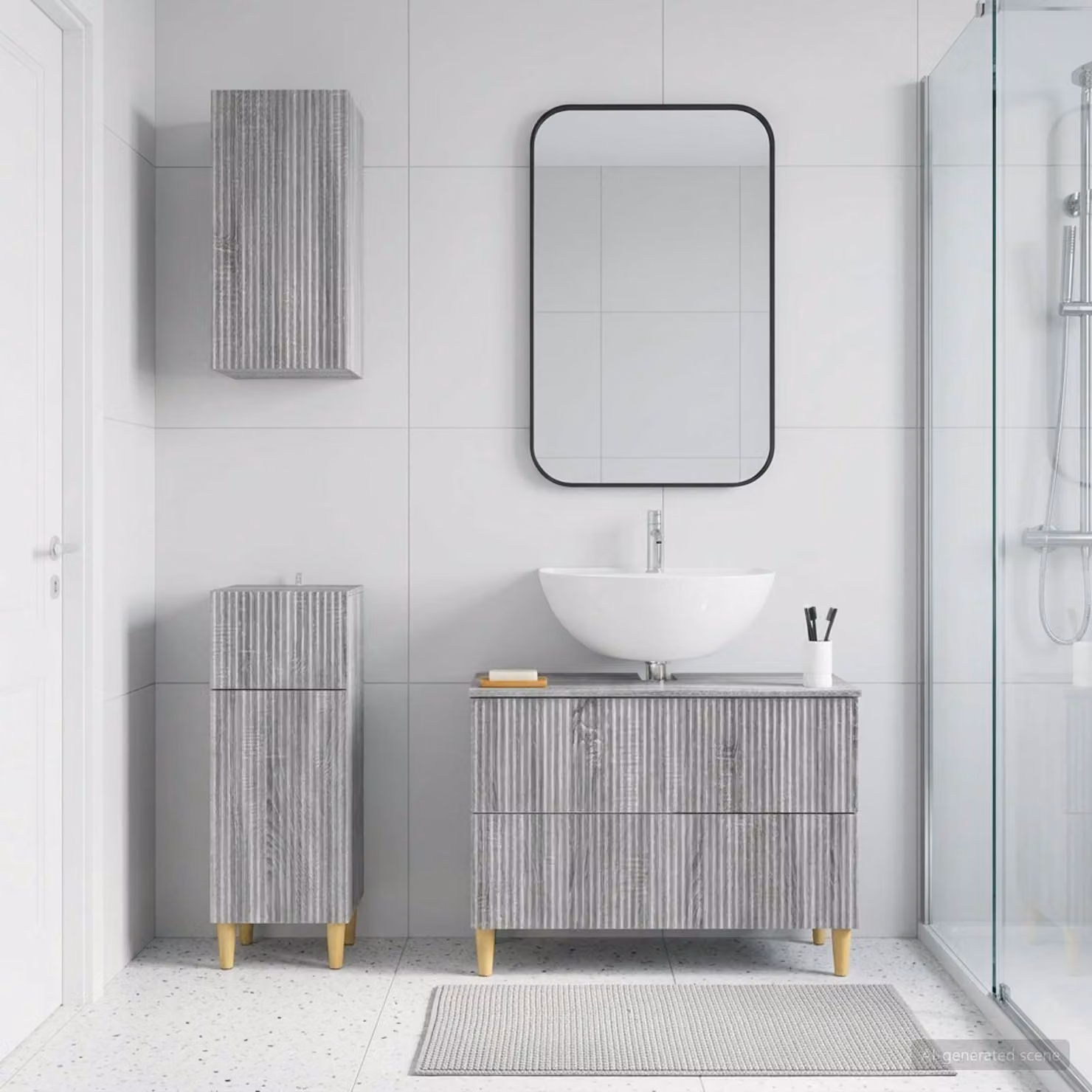 Set di armadietti da bagno 3 pezzi vidaXL ARNHEM in legno e MDF grigio con mobile sottolavabo e pensili a parete