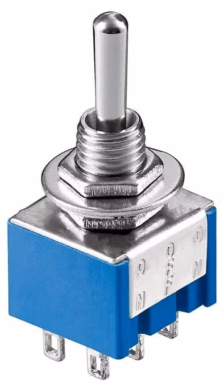 Interruttore a levetta DPDT, posizione: spento-acceso-spento, 6 poli, 6A/125V AC, 3A/250V AC