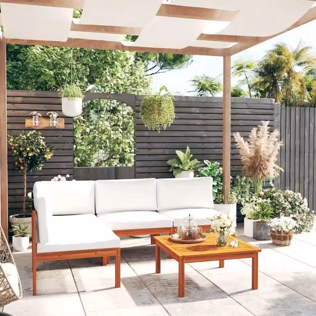 Set da giardino 5 pezzi con cuscini crema 63x63 cm 3057902