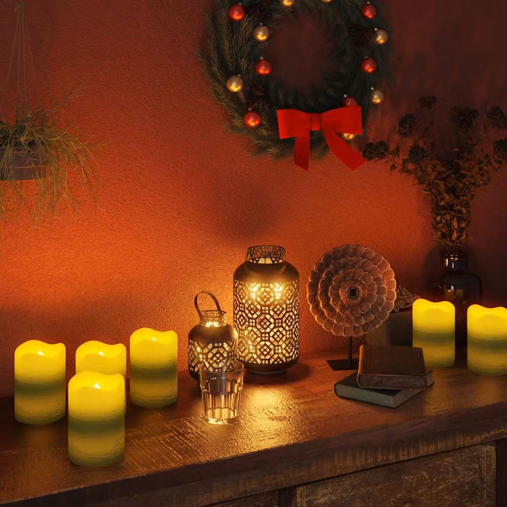 Set di 24 candele a pilastro LED vidaXL con telecomando, effetto flickering e timer, colore bianco caldo