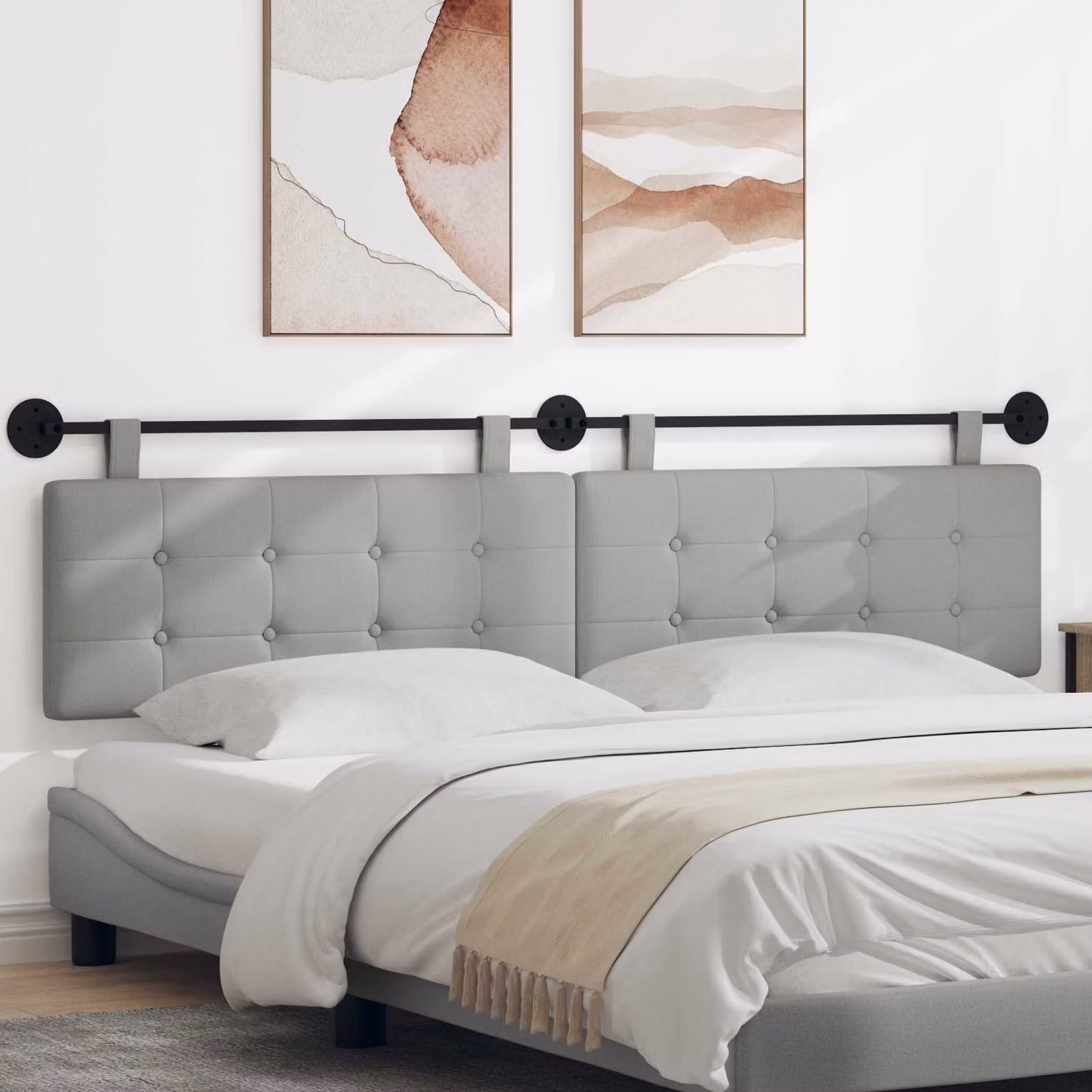 Testiera del letto sospesa vidaXL in tessuto Grigio con design moderno e geometrico, L: 210 cm, H: 55 cm, P: 5 cm