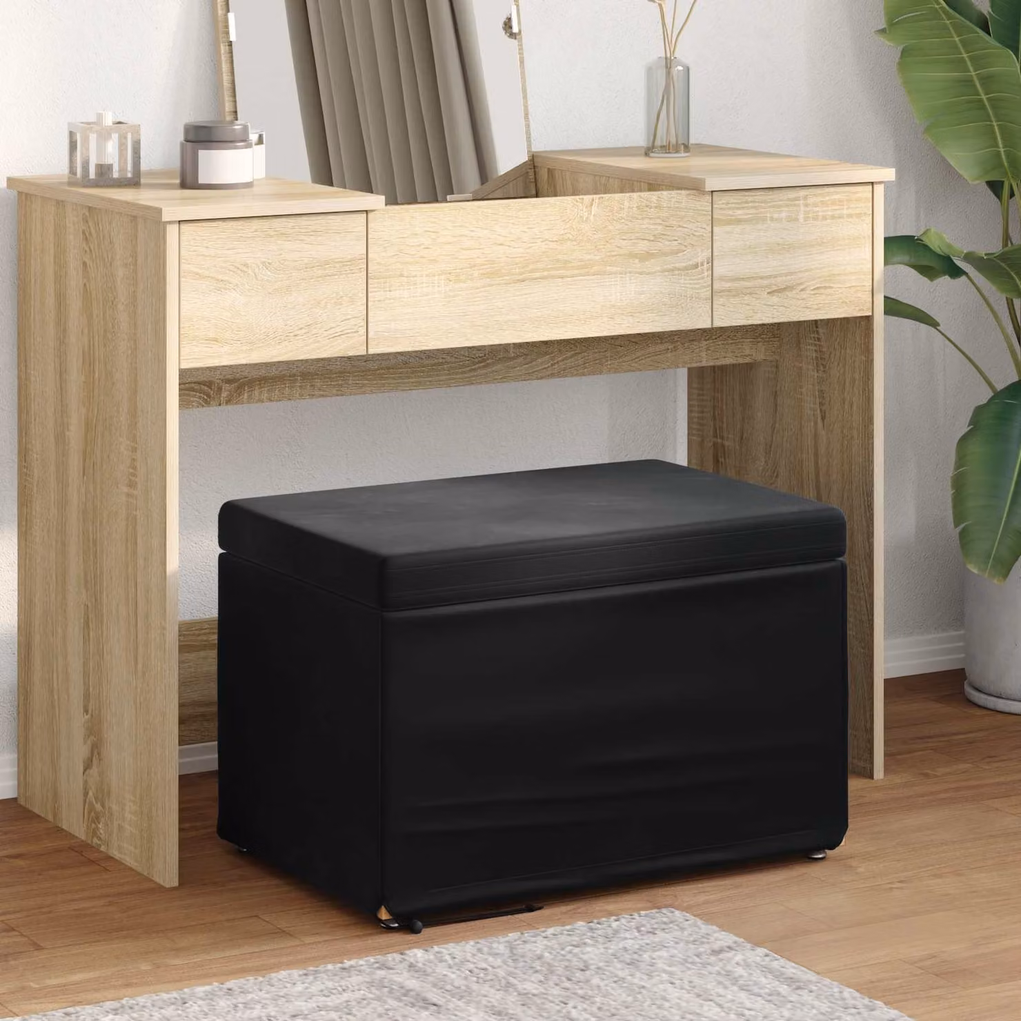 vidaXL Pouf Nero in Velluto e Legno MDF L: 61 cm, P: 41 cm, H: 40 cm