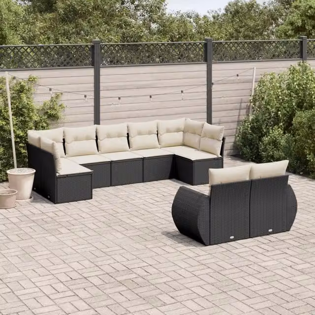 Set Divani da Giardino 9 pz con Cuscini Nero in Polyrattan 3221815