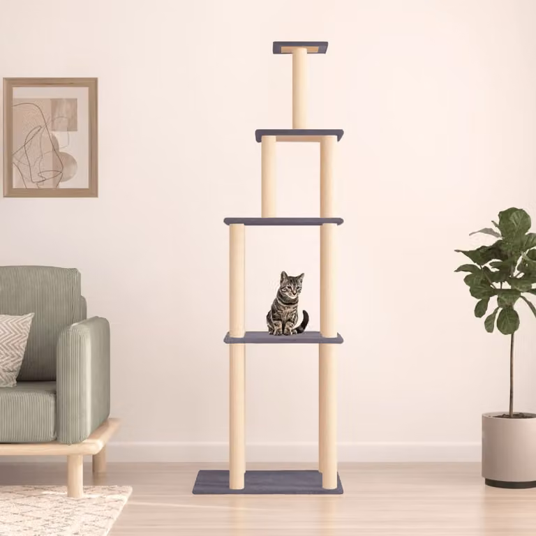 vidaXL Albero per Gatti con Tiragraffi in Sisal Grigio Altezza: 183 cm