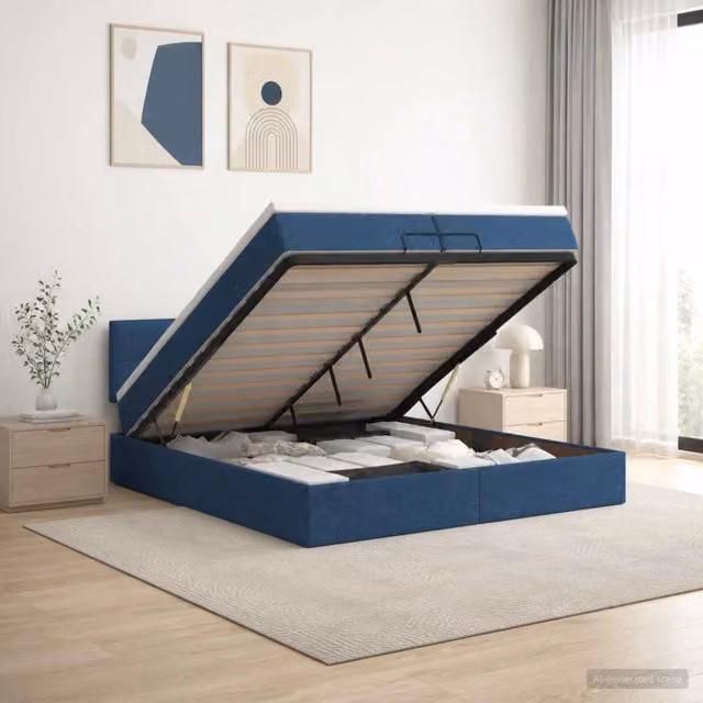 Letto matrimoniale con contenitore a sollevamento vidaXL in tessuto blu L 200 cm x P 200 cm x H 140 cm – 1