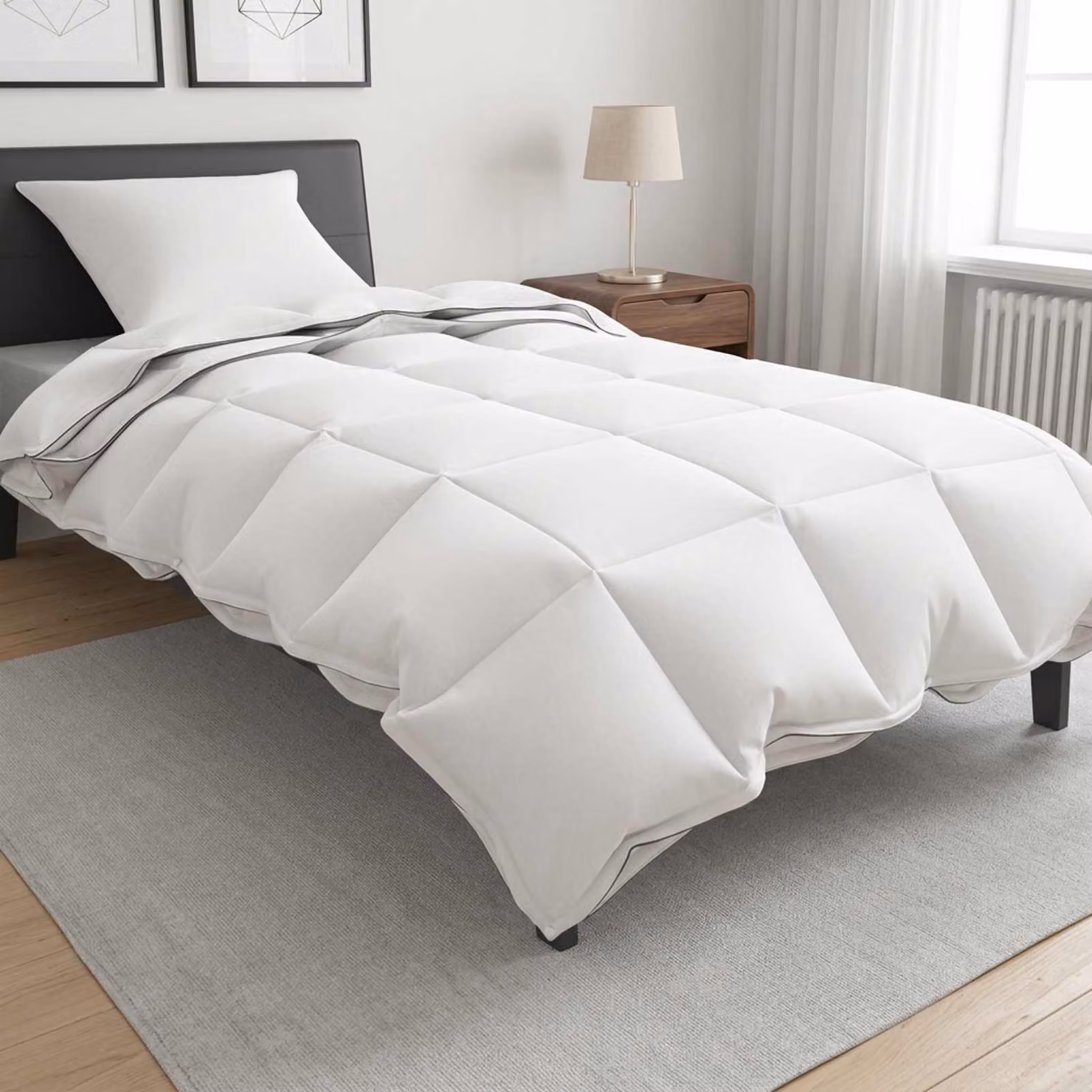 Set di piumoni e cuscini vidaXL bianchi in cotone, bambù e poliestere, L 155 x P 200 cm