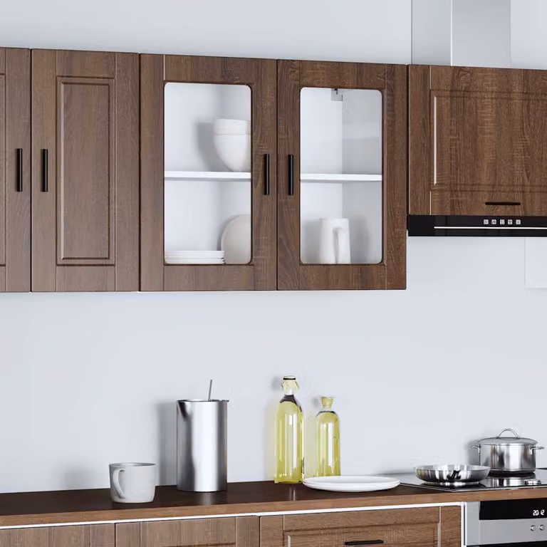 Pensile da cucina moderno vidaXL con ante in vetro e ripiani interni, colore marrone