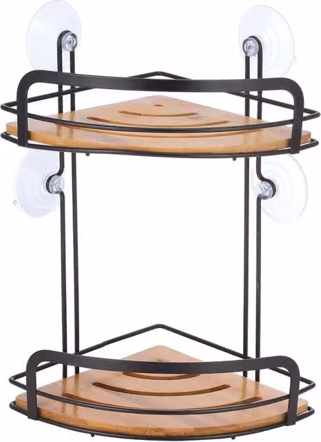 Pannello doccia angolo per bagno senza fori - maniglie in acciaio e bambù - 31x21x21cm - nero matte