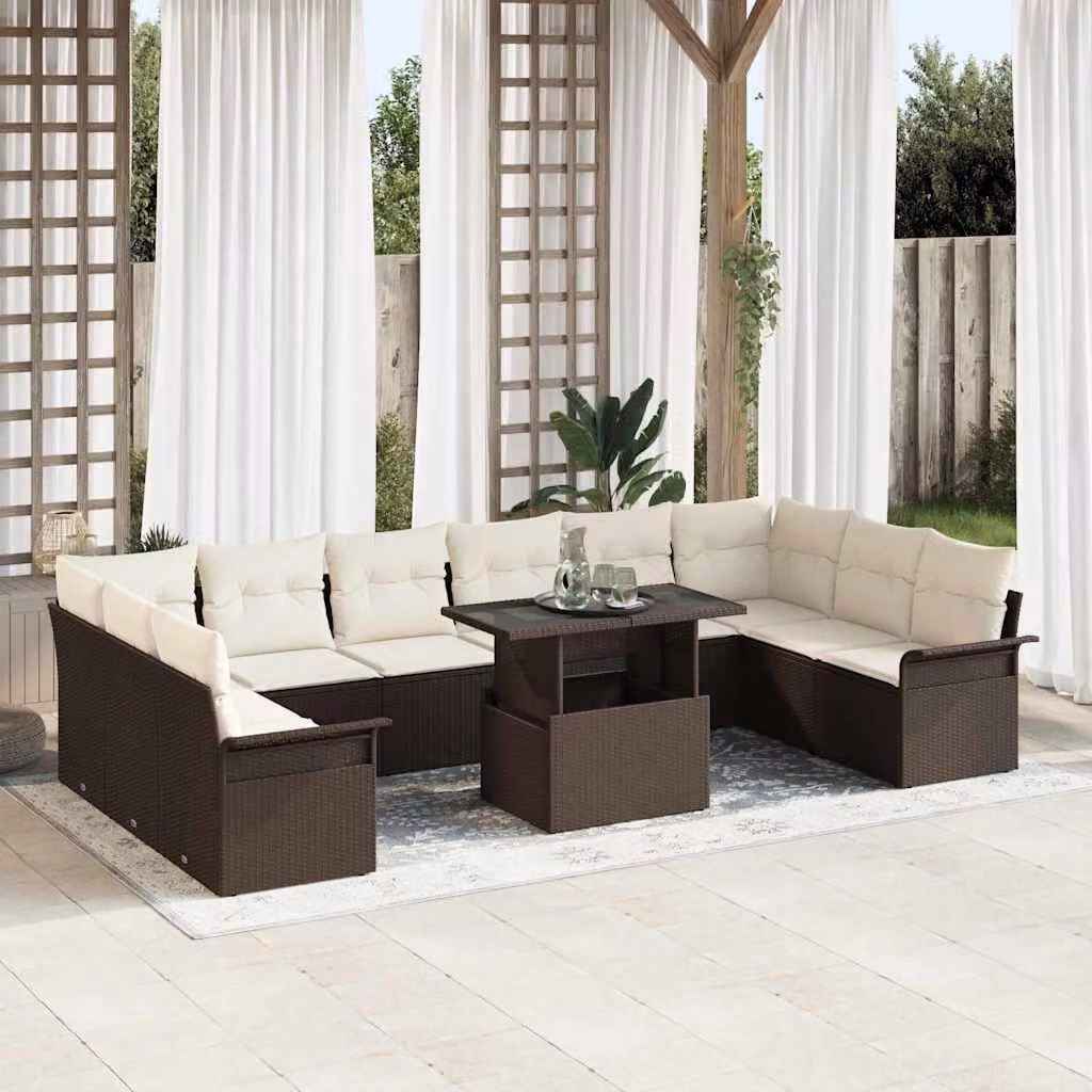 Maison Exclusive - Set di divani da salotto, 11 pezzi, color marrone, in rattan sintetico