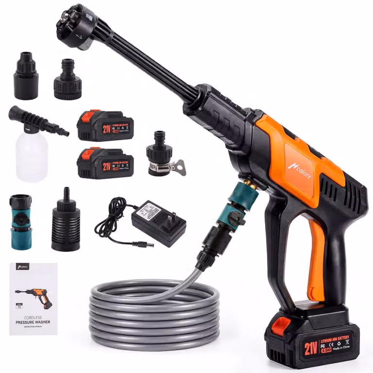 Pistola per idropulitrice senza fili - Pistola per il lavaggio auto - Motore brushless da 230W - 2 batterie da 4000mAh - 4 livelli di pressione - Versione UE con 2 batterie