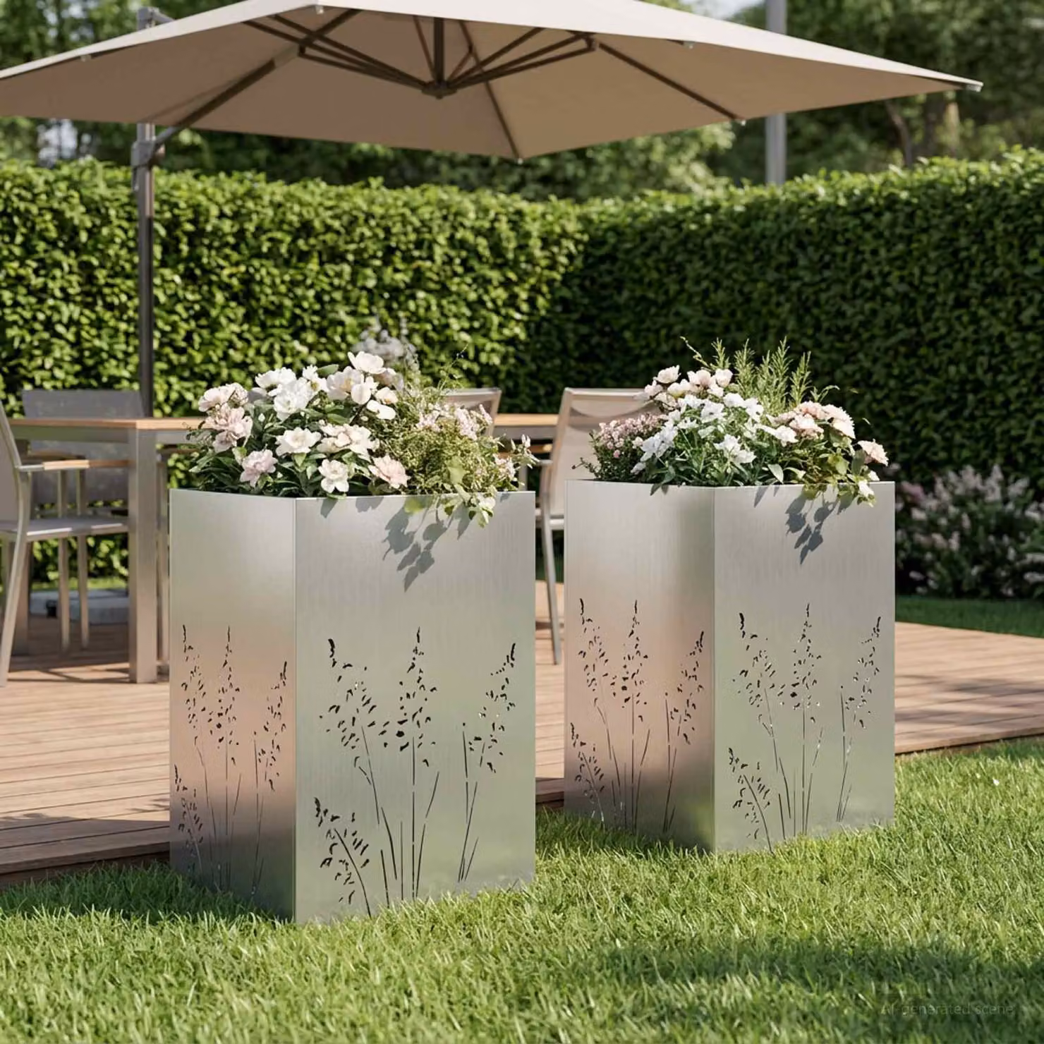 Set di 2 vasi da giardino vidaXL in acciaio zincato argento L/P/H: 50 x 50 x 75 cm