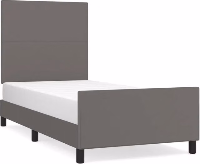 Letto singolo moderno con testiera imbottita in similpelle grigia L/P/H: 90 x 190 cm – 1
