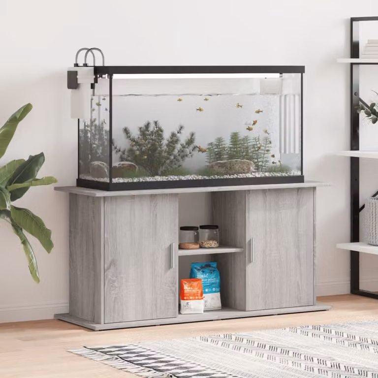 vidaXL Supporto per Acquario in Legno Multistrato e MDF, Grigio Sonoma, L 121 cm x P 41 cm x H 58 cm