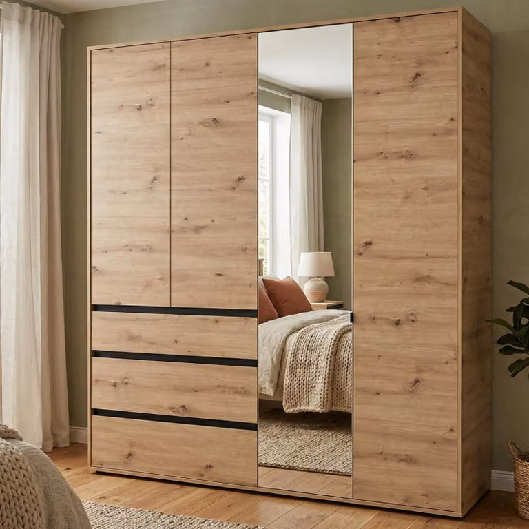 Rifreddoo - Guardaroba Grande, 183x211h cm Marrone Rovere Nodi, 4 Ripiani