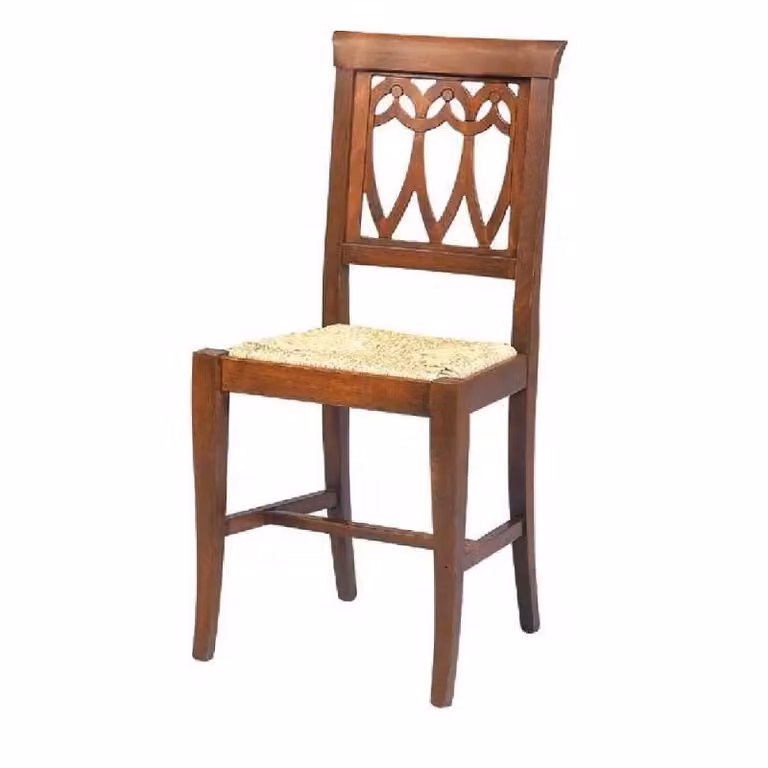 Set di 2 sedie in legno di faggio con seduta in paglia stile arte povera color noce Mobili 2G