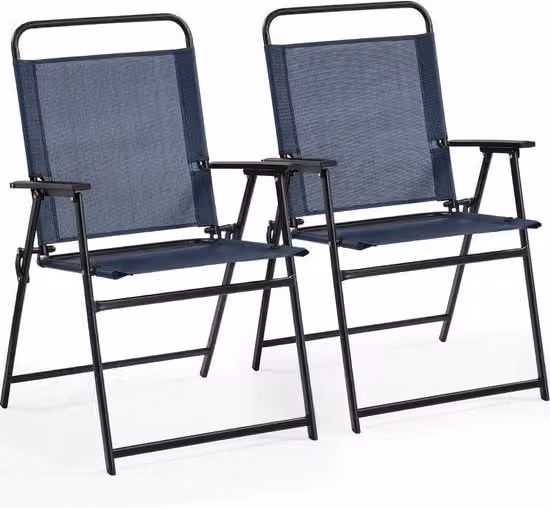 Set di 2 sedie da giardino pieghevoli Outsunny con schienale alto e braccioli in textilene, colore blu marino