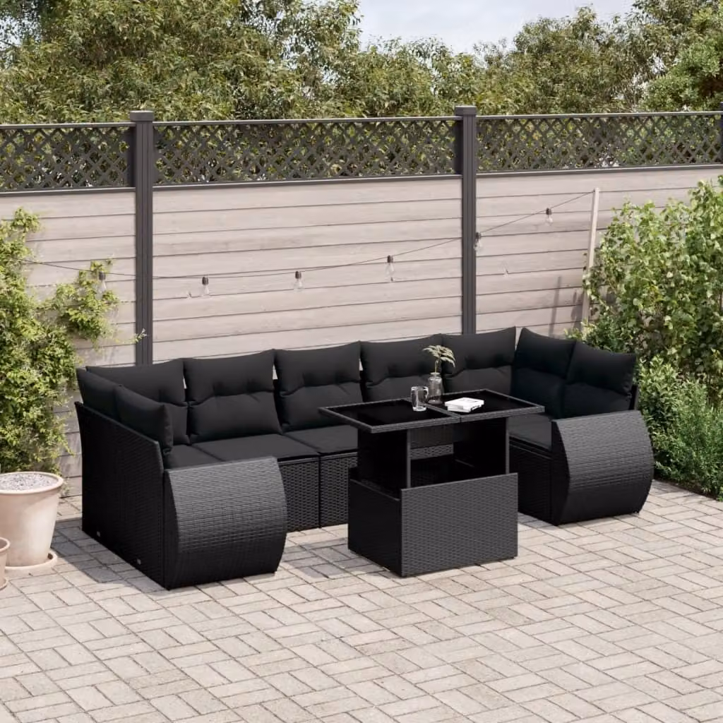 Maison Exclusive - Set Divani da Giardino con Cuscini 8 pz Nero in Polyrattan