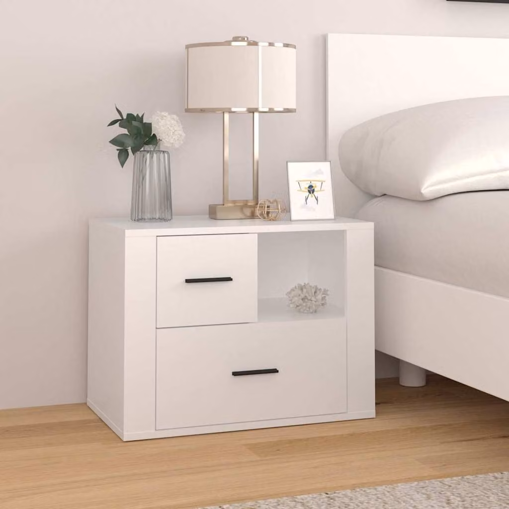 Comodino bianco vidaXL in legno ingegnerizzato L: 60 cm, P: 36 cm, H: 45 cm