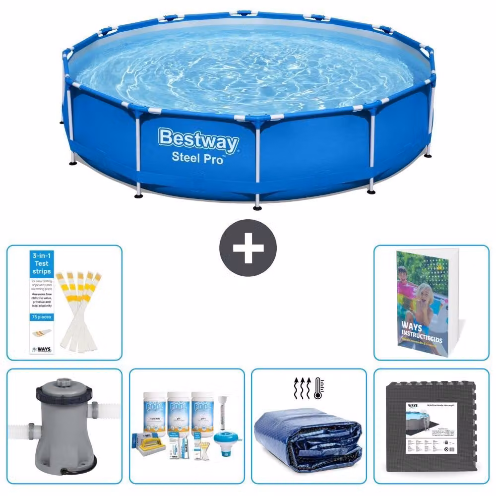 Piscina gonfiabile Bestway Steel Pro, rotonda, dimensioni 366x76 cm, composta da 5 parti, modello S233
