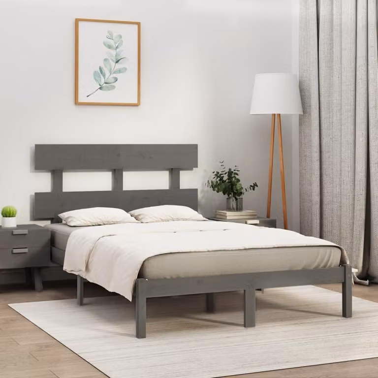 The Living Store Letto in legno massiccio grigio 200x200 cm