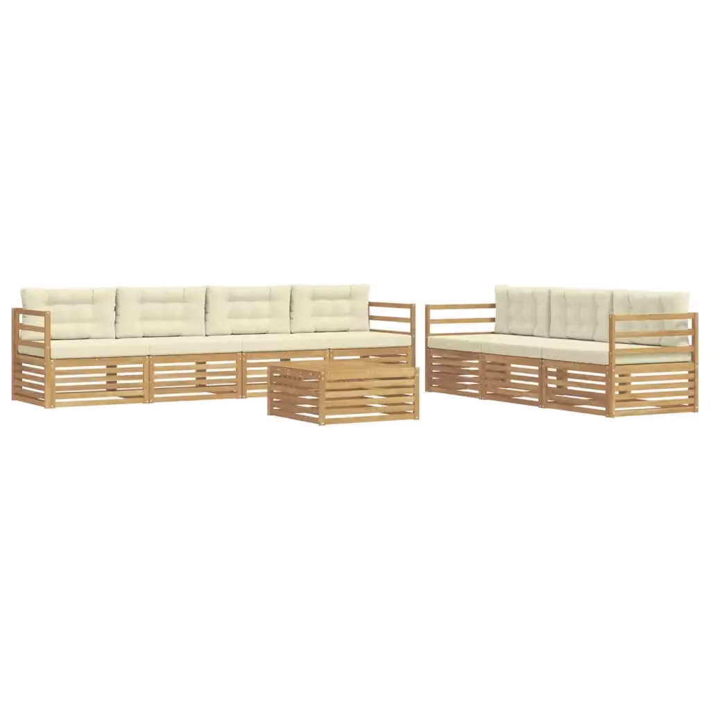 Set di mobili da esterno vidaXL composto da 8 pezzi con divano a 3 posti, poltrone, tavolino da caffè e cuscini in tessuto bianco e beige con struttura in legno di acacia trattato – 2