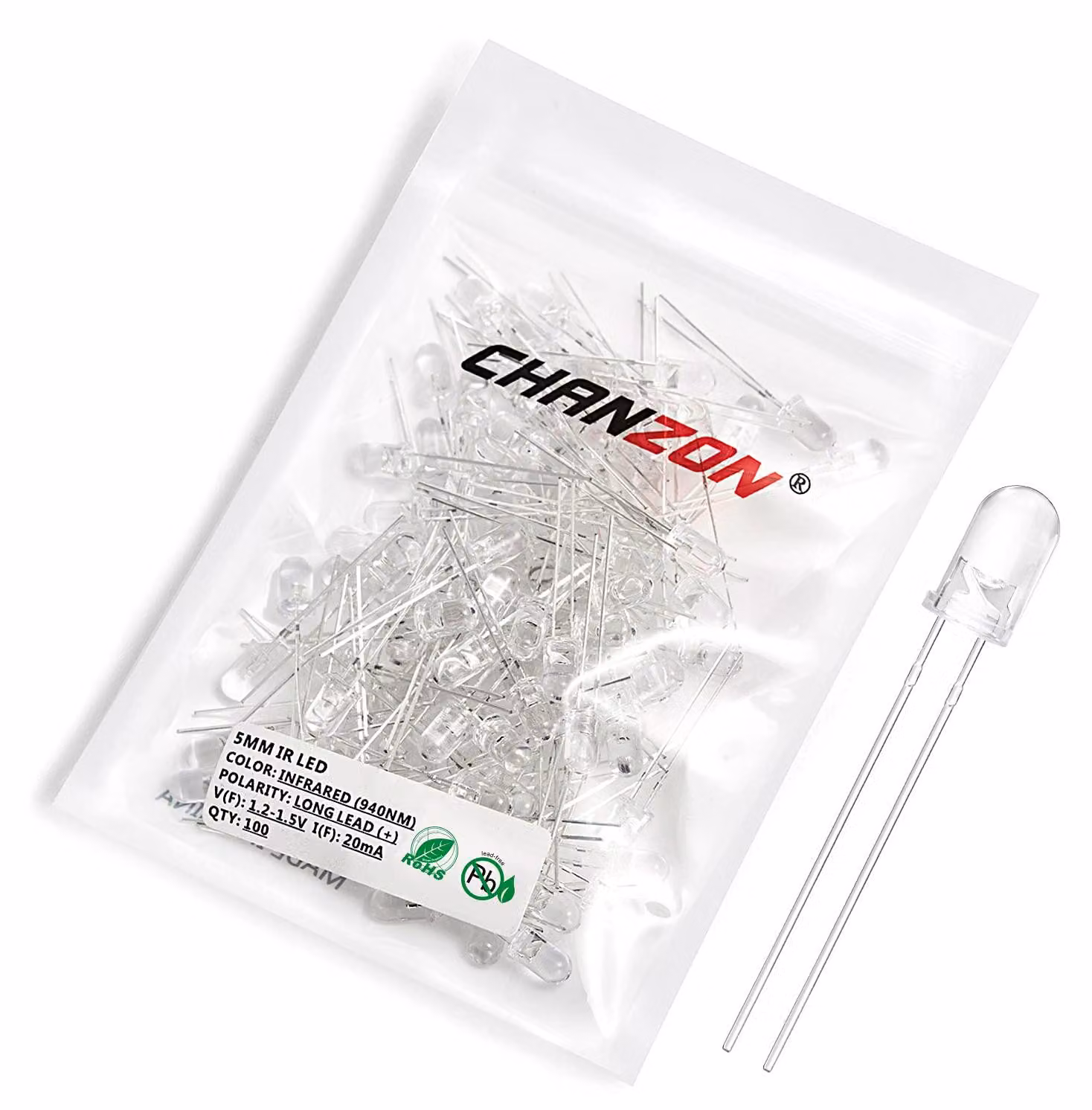 100 diodi emettitori a infrarossi da 5 mm, lunghezza d'onda 940 nm