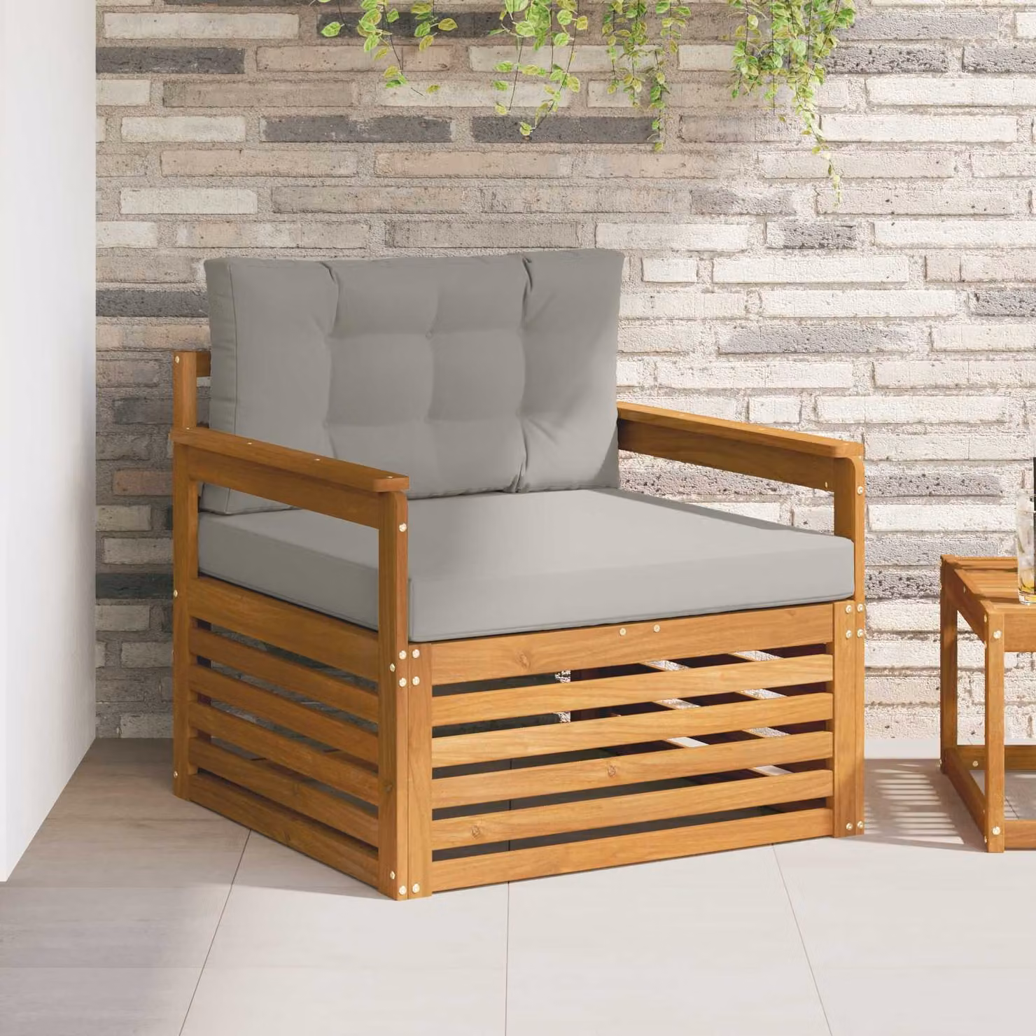 Divano da esterno moderno vidaXL in legno di acacia massello con cuscini in poliestere resistente ai raggi UV, marrone e grigio