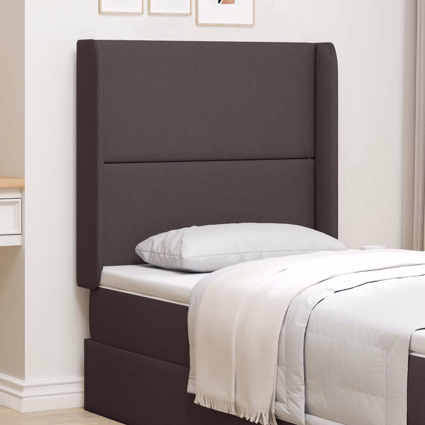 Testata del letto moderna vidaXL in tessuto marrone e grigio con struttura in legno e pannello imbottito L/P/H: 185 x 80 x 16 cm