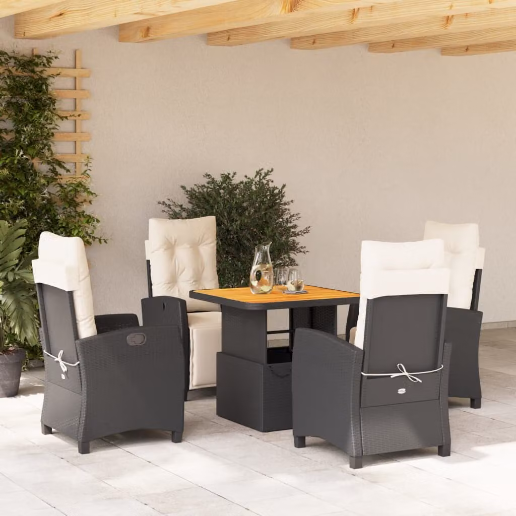 Maison Exclusive - Set da Pranzo da Giardino 5 pz Nero con Cuscini in Polyrattan