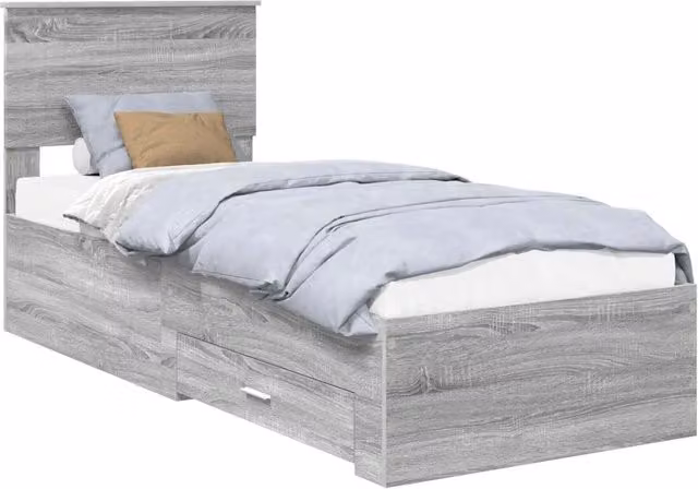 Letto singolo | Letto per adulti | Struttura del letto Grigio Sonoma e Argento 75 x 190 cm
