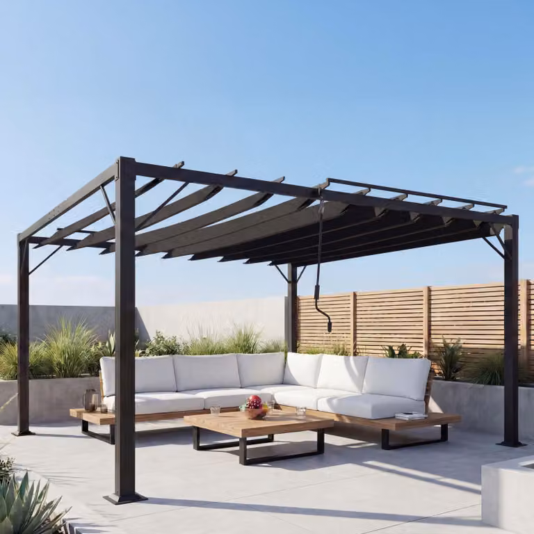 Pergola HWC-L40, tetto a padiglione da giardino a doghe, telaio in alluminio 8cm tessuto/tessuto, 3x4m antracite