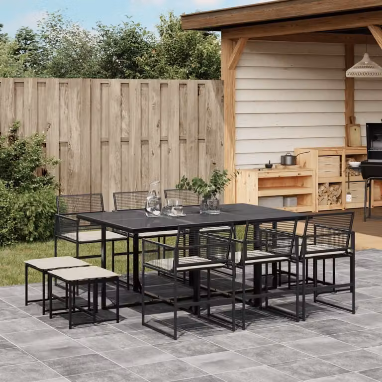 Maison Exclusive - Set da Pranzo da Giardino 11 pz con Cuscini in Polyrattan Nero