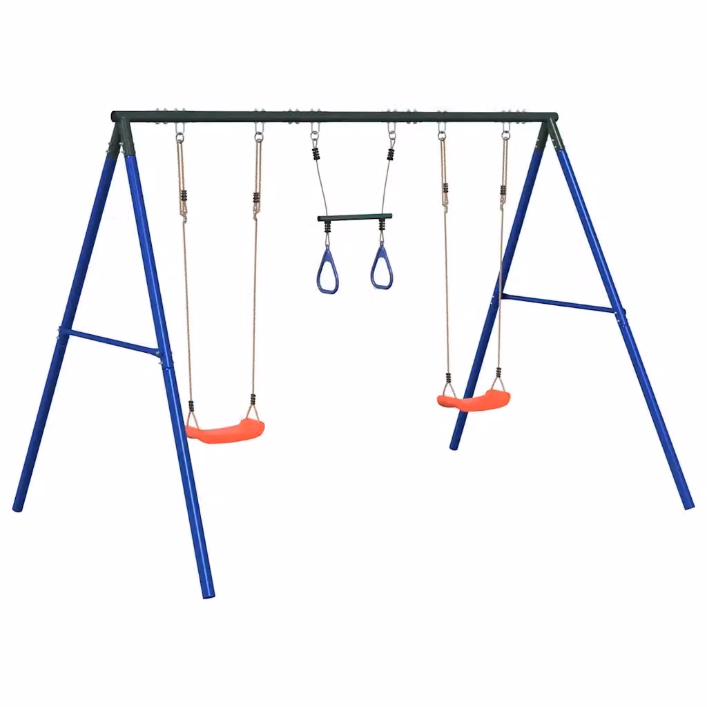 Set Gioco da Esterno con Altalene e Trapezio vidaXL in Metallo e Plastica, Colori Blu, Verde o Rosso, H 185 x L 273,5 x P 185 cm – 2