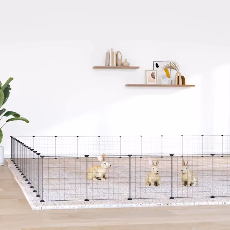 vidaXL Gabbia per Animali con 60 Pannelli e Porta in Acciaio Nero Glossy L: 525 cm, P: 525 cm, H: 35 cm