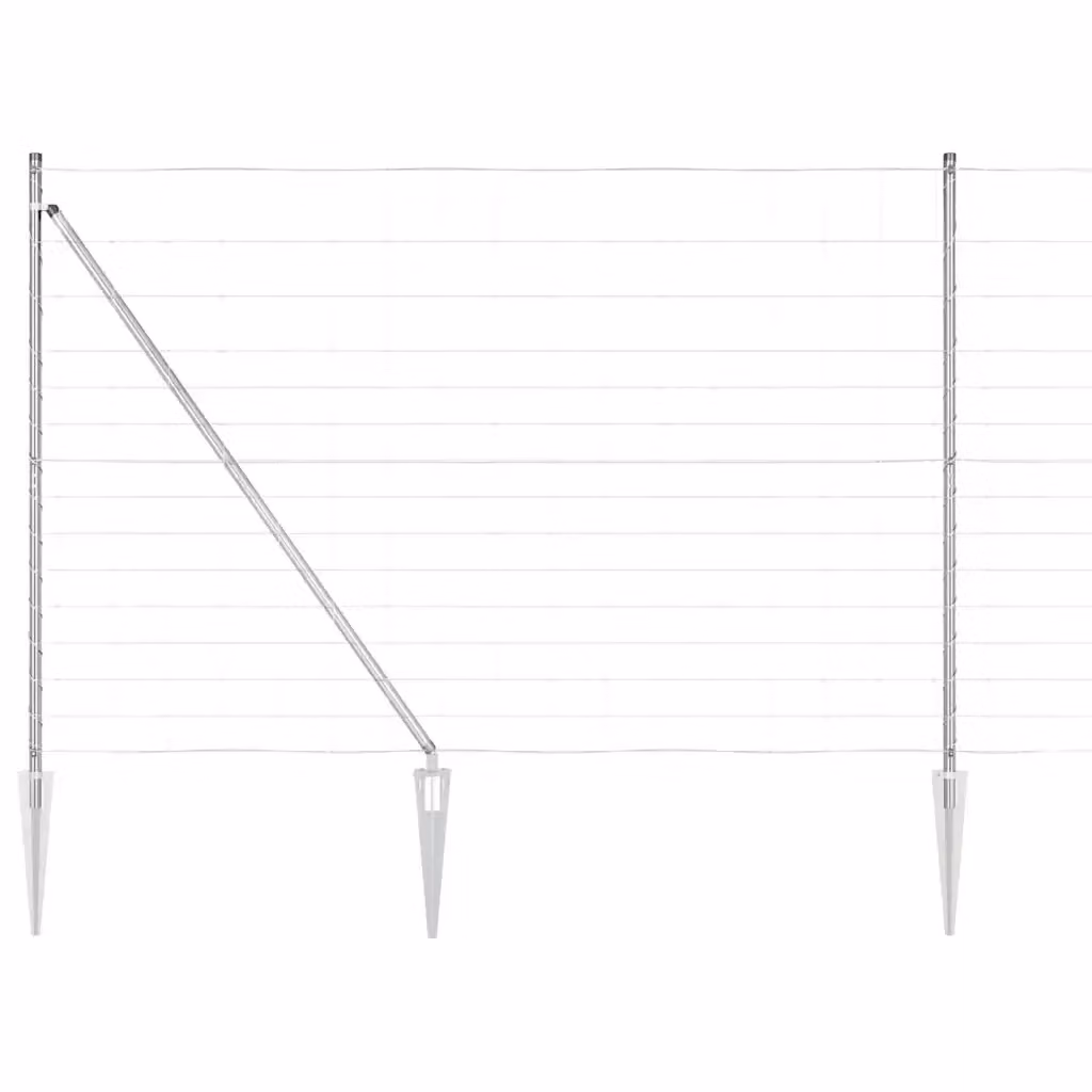 Recinzione in rete saldata con punte vidaXL in acciaio zincato argento, L: 25 m, H: 1,6 m – 2