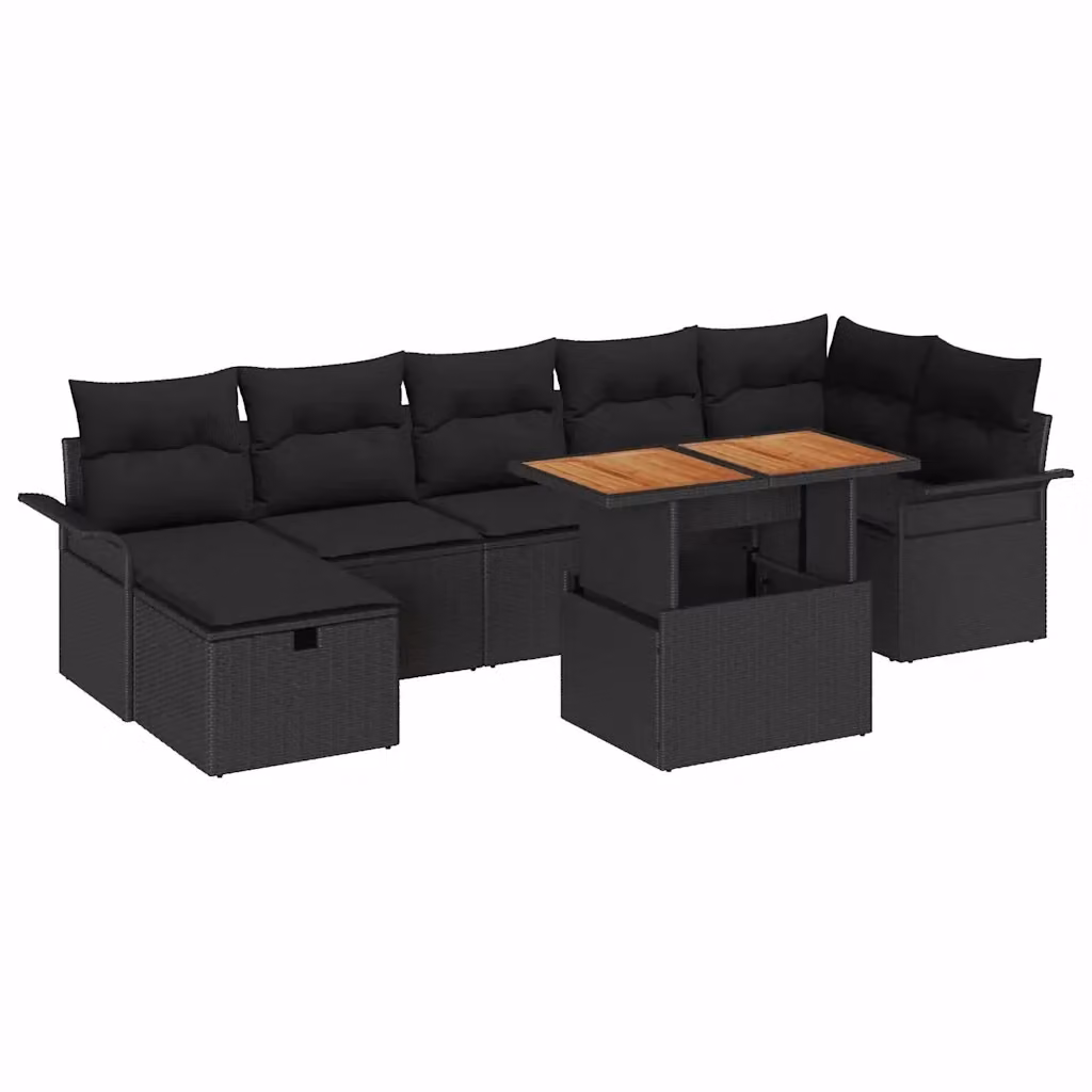 Set Divano da Giardino vidaXL 8 Pezzi Nero con Cuscini e Tavolino in Polyrattan e Acciaio – 2