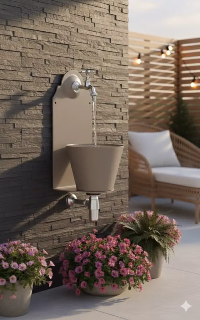 Fontana da parete per giardino Belfer 42/PR in metallo color tortora con rubinetto – 2