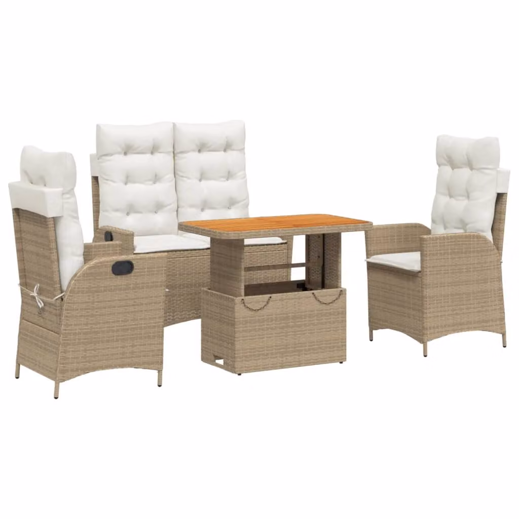 Set da Pranzo da Giardino 4 pz con Cuscini Beige in Polyrattan