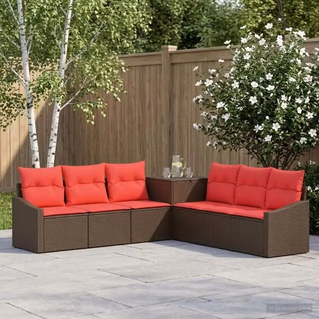 Set di divani 7 pz Marrone e Rosso 123 x 62 x 69 cm 3448741