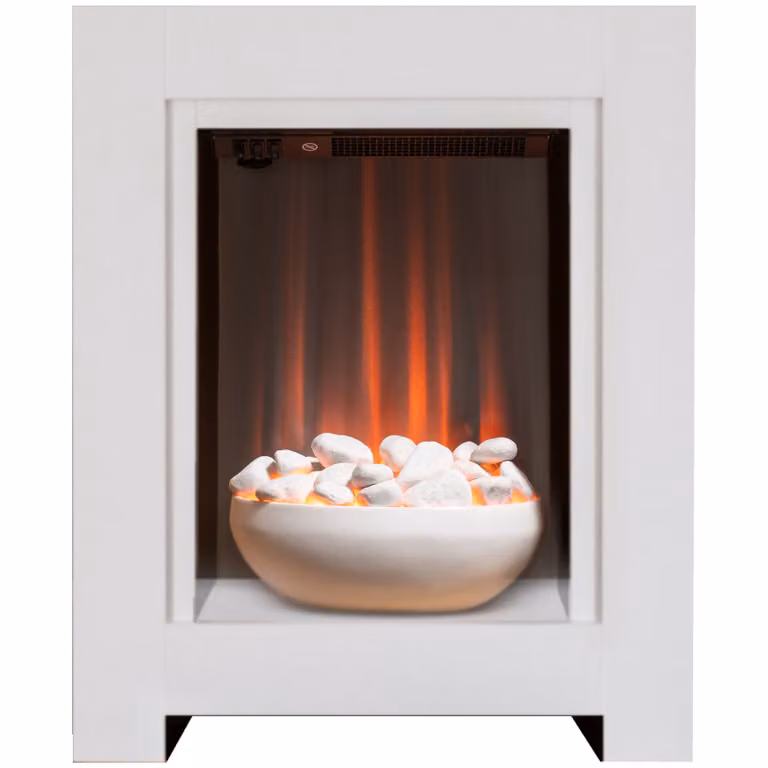 Set camino Adam Monet in colore bianco con camino elettrico, dimensioni 73 cm x 60 cm x 20 cm, fiamma LED, potenza termica 1–2 kW