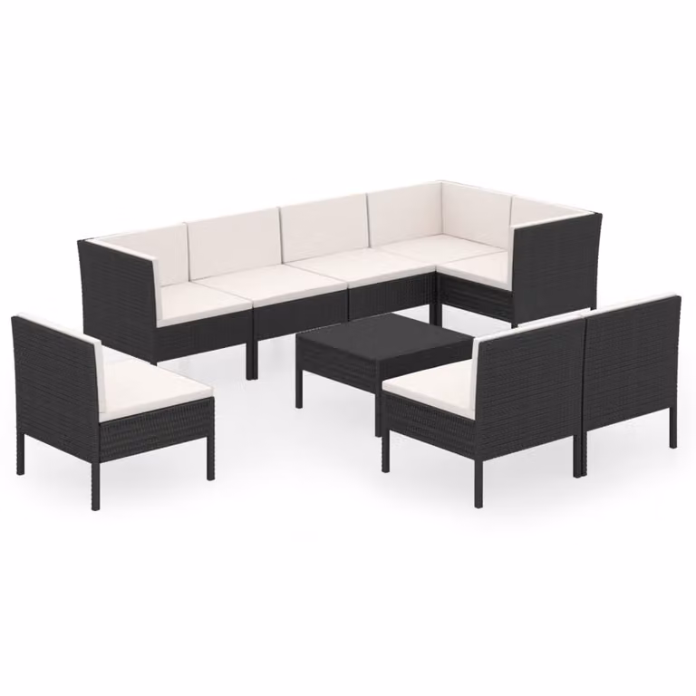 Set Divani da Giardino 9 pz con Cuscini in Polyrattan Nero