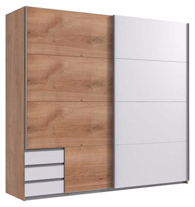 Armadio ad ante scorrevoli Emden Armadio design selezionabile, rovere tavolato / bianco, 225x64x210cm