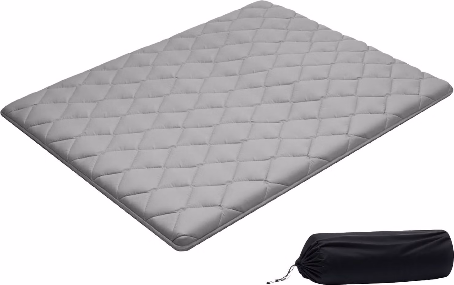 Materasso futon giapponese - Materasso tatami - Pieghevole - Dimensioni 203 x 152 x 6,35 cm - 9 strati - Con borsa per riporlo e materiale di fissaggio - Per yoga e meditazione - Grigio