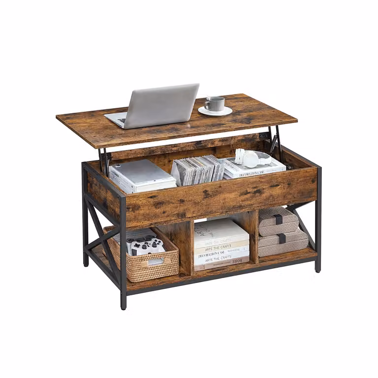 Tavolino con piano sollevabile, Marrone Vintage + Nero