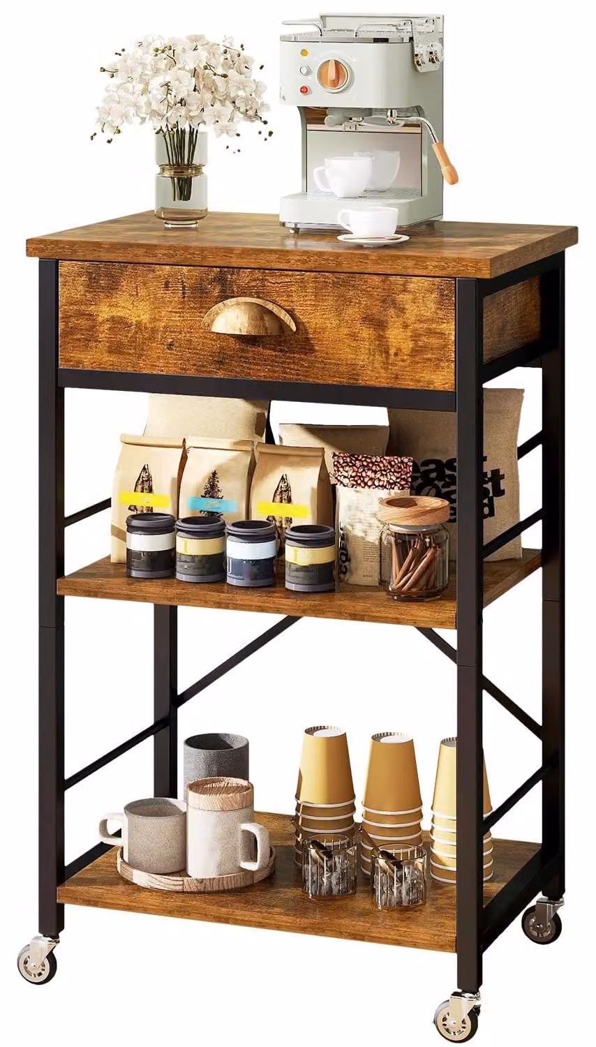 Omgoods - Scaffale per cucina con cassetti, ideale per panetteria - Supporto per microonde a 3 livelli con spazio di stoccaggio e ruote
