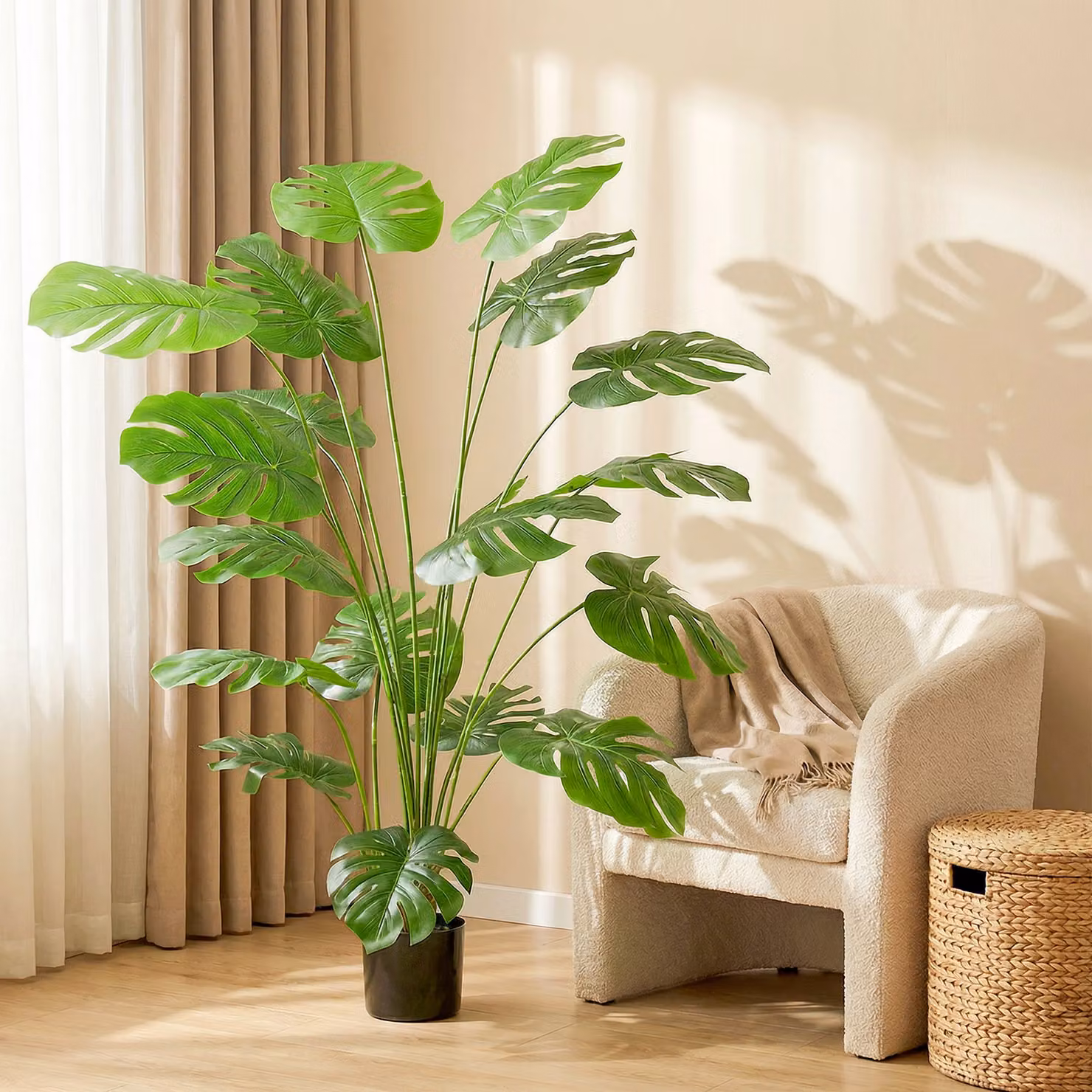Pianta artificiale Monstera Deliciosa HOMCOM con vaso, colore verde, Altezza: 150 cm – 2