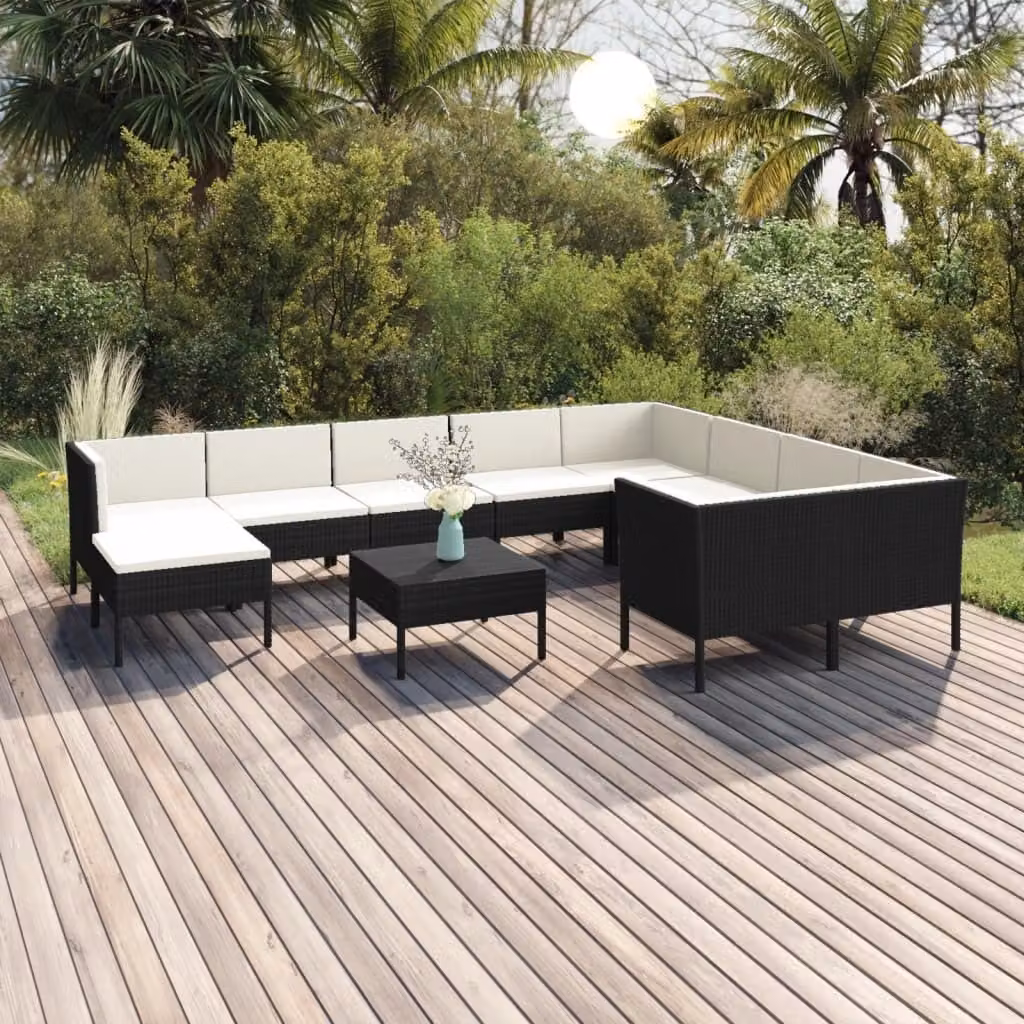Maison Exclusive - Set da giardino da 11 pezzi con cuscini in rattan sintetico nero