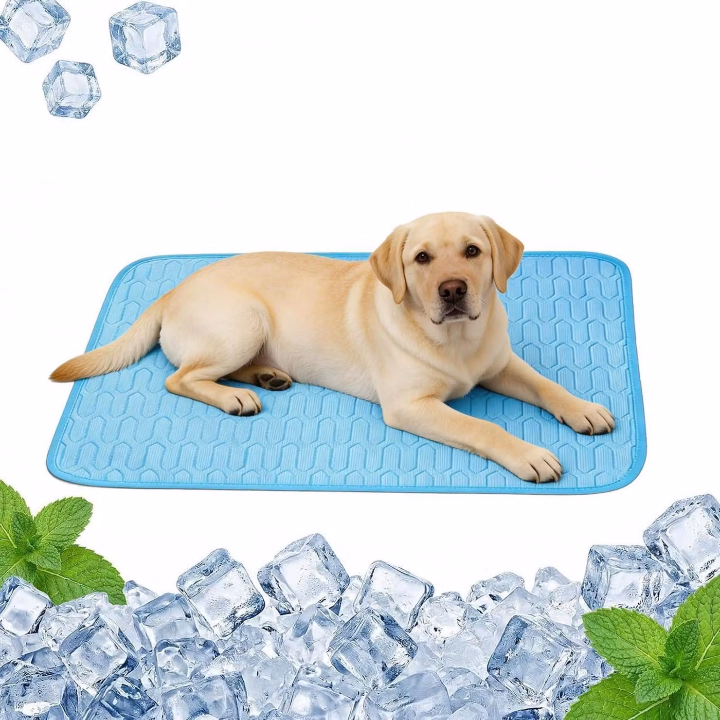 Tappetino refrigerante per cani e gatti, auto-raffreddante, in tessuto effetto ghiaccio, pieghevole, 55x70 cm, colore blu