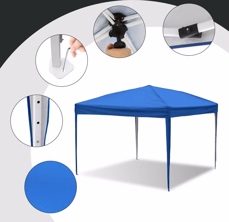 Jayseuw gazebo pieghevole 3x3m blu tenda per feste protezione UV regolabile in altezza con borsa di trasporto, per campeggio giardino all'aperto senza pareti laterali
